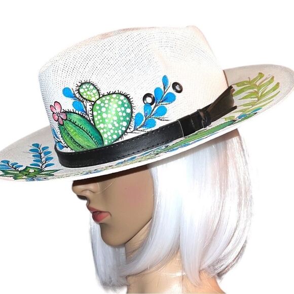 Royal road trading company white straw hand painted fedora! New main image 8
